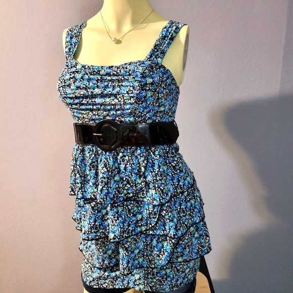 Emerald Sundae Blue Floral Ruffle Tank Top - Picture 1 of 6